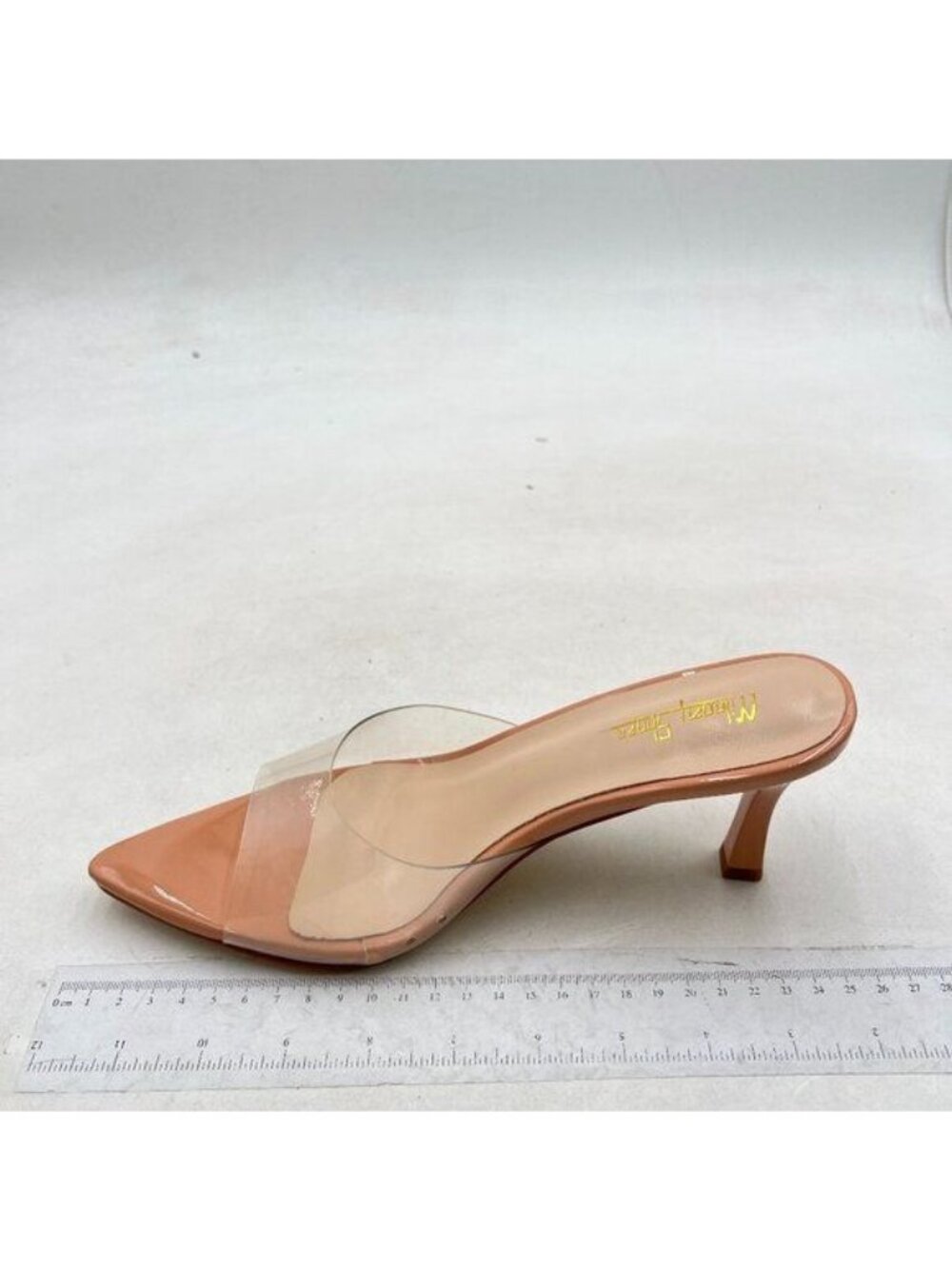Milooey shoes Women's Kitten Heel Mule Open Pointed Toe Slide Sandals Nude-clear